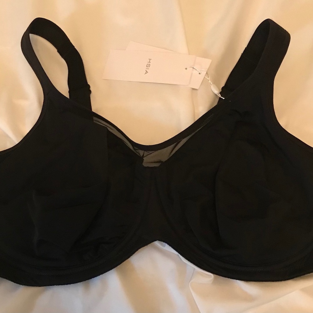 HSIA black new underwire bra non padded size 38 H hooks in back wide straps